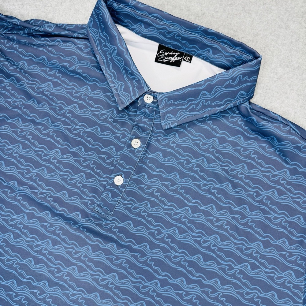 Sunday Swagger Mens 4XL Blue Waves Performance Golf Polo Shirt